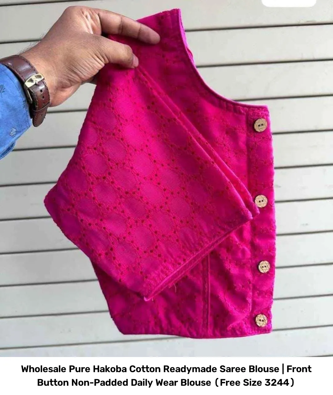 Wholesale Pure Hakoba Cotton Readymade Saree Blouse | Front Button Non-Padded Daily Wear Blouse (Free Size 32–44) 10