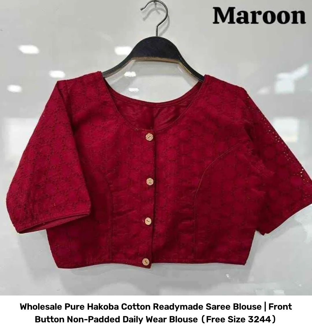 Wholesale Pure Hakoba Cotton Readymade Saree Blouse | Front Button Non-Padded Daily Wear Blouse (Free Size 32–44) 14