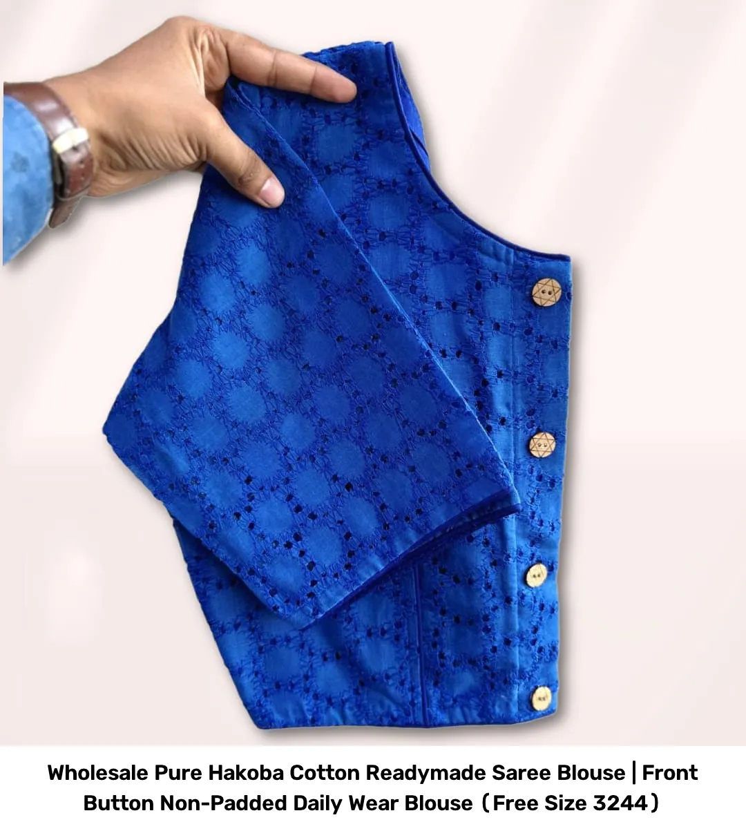 Wholesale Pure Hakoba Cotton Readymade Saree Blouse | Front Button Non-Padded Daily Wear Blouse (Free Size 32–44) 15