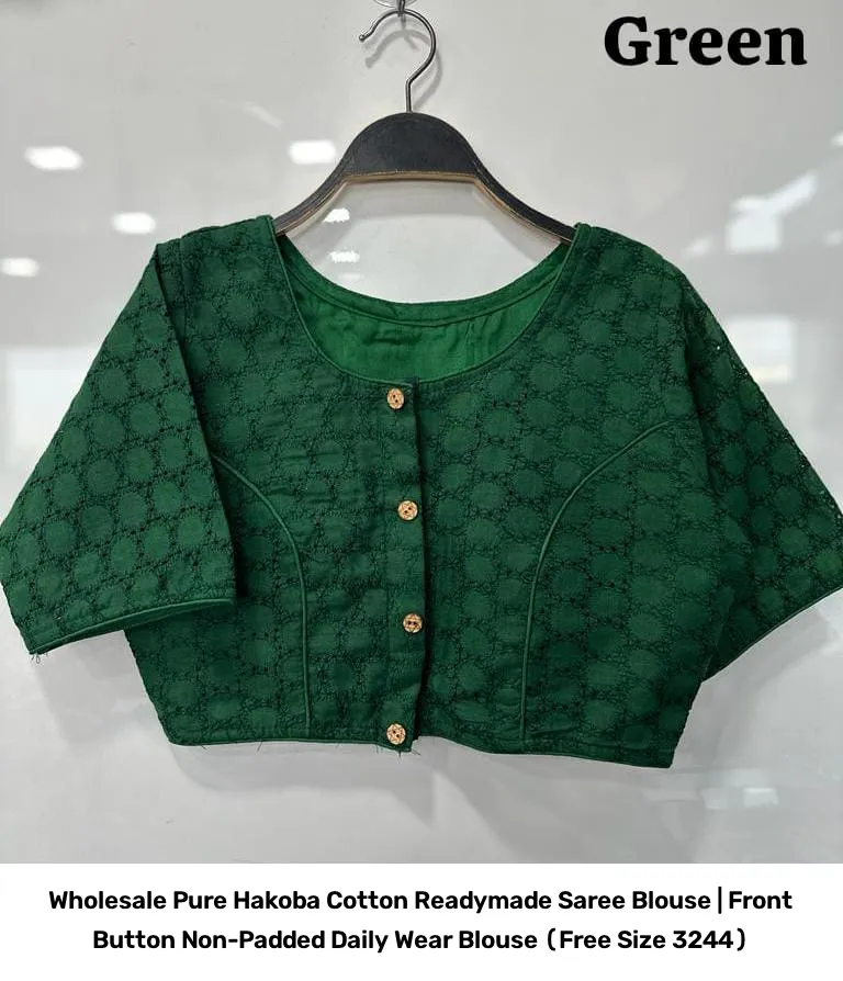 Wholesale Pure Hakoba Cotton Readymade Saree Blouse | Front Button Non-Padded Daily Wear Blouse (Free Size 32–44) 17