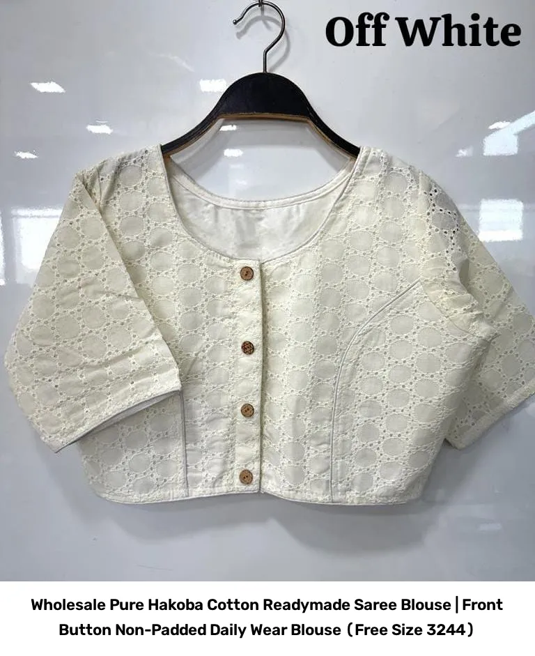 Wholesale Pure Hakoba Cotton Readymade Saree Blouse | Front Button Non-Padded Daily Wear Blouse (Free Size 32–44) 18