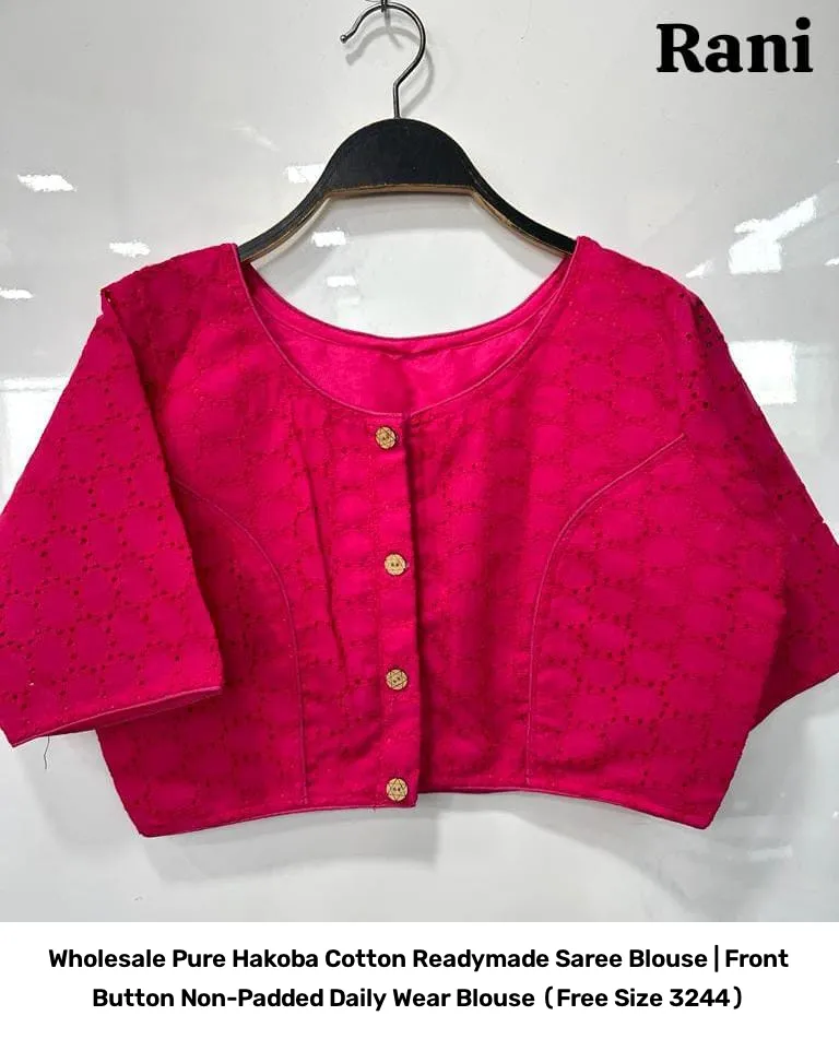 Wholesale Pure Hakoba Cotton Readymade Saree Blouse | Front Button Non-Padded Daily Wear Blouse (Free Size 32–44) 2