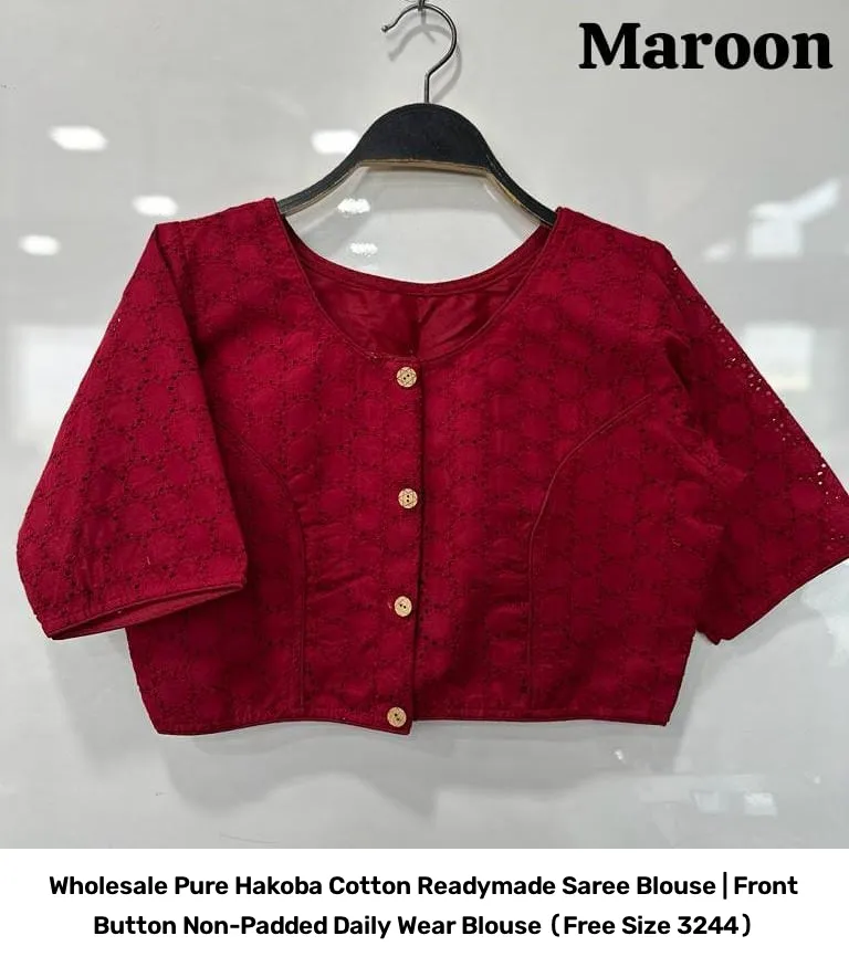 Wholesale Pure Hakoba Cotton Readymade Saree Blouse | Front Button Non-Padded Daily Wear Blouse (Free Size 32–44) 3