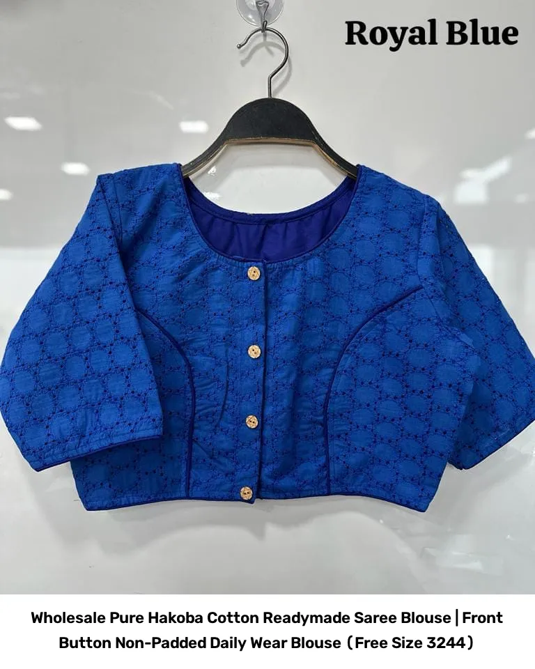 Wholesale Pure Hakoba Cotton Readymade Saree Blouse | Front Button Non-Padded Daily Wear Blouse (Free Size 32–44) 4