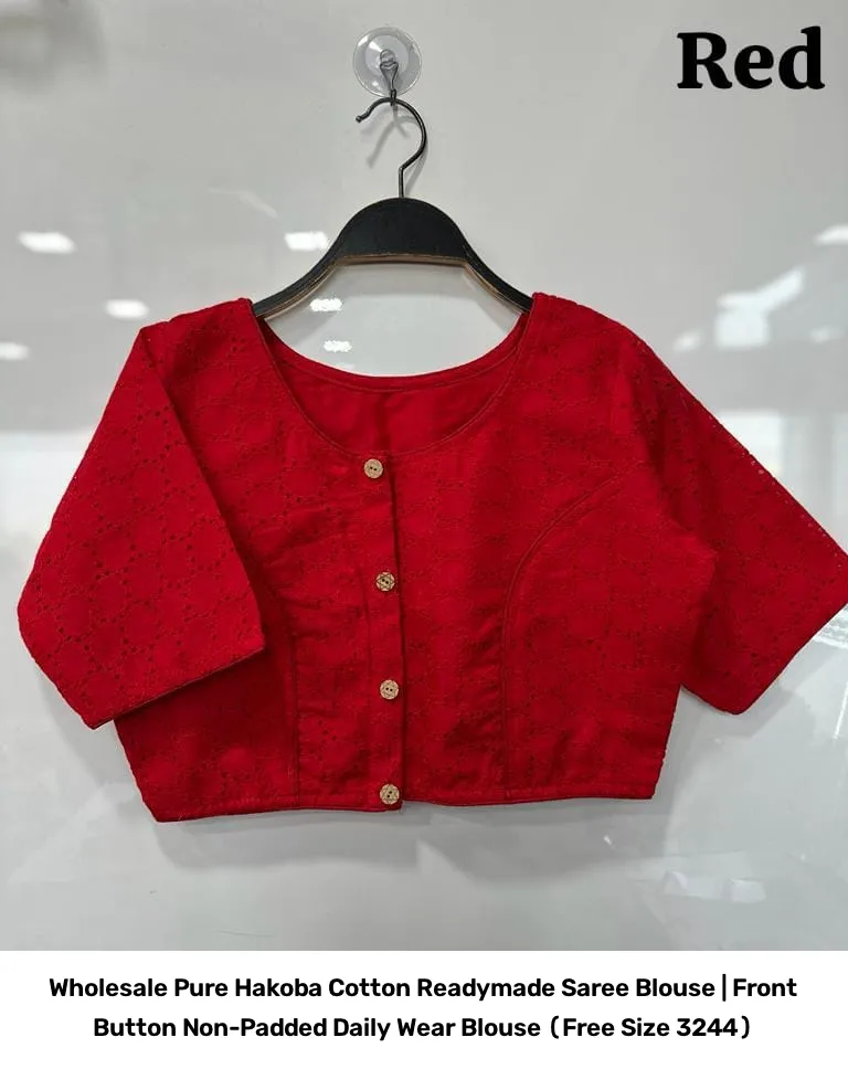 Wholesale Pure Hakoba Cotton Readymade Saree Blouse | Front Button Non-Padded Daily Wear Blouse (Free Size 32–44) 5