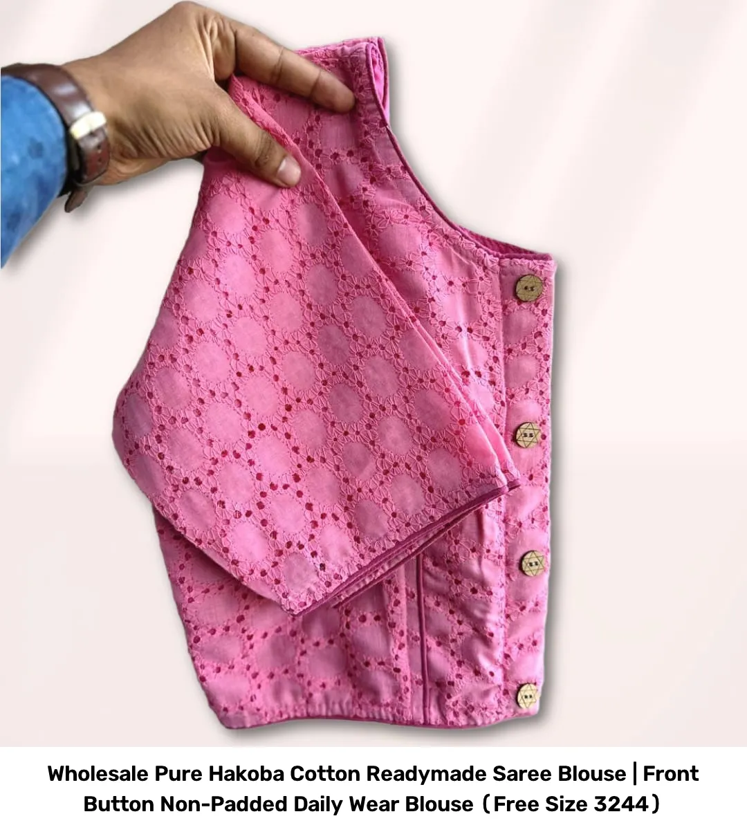 Wholesale Pure Hakoba Cotton Readymade Saree Blouse | Front Button Non-Padded Daily Wear Blouse (Free Size 32–44) 7