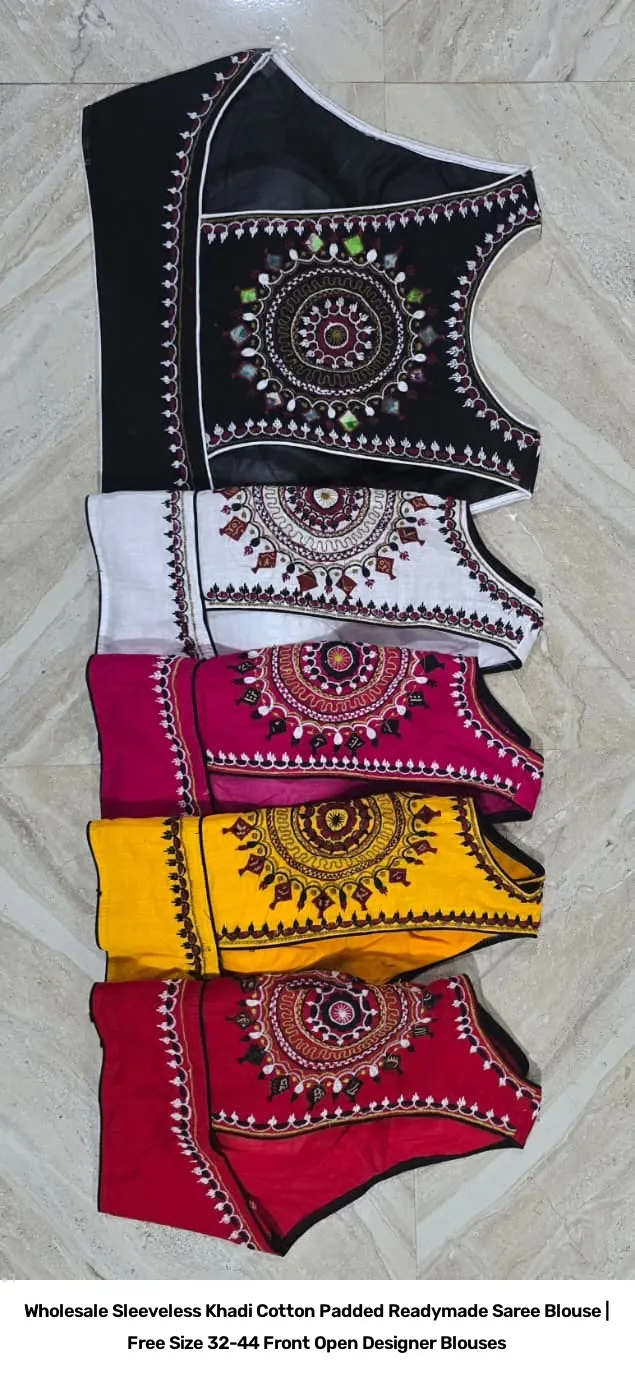 Wholesale Sleeveless Khadi Cotton Padded Readymade Saree Blouse | Free Size 32-44 Front Open Designer Blouses 2