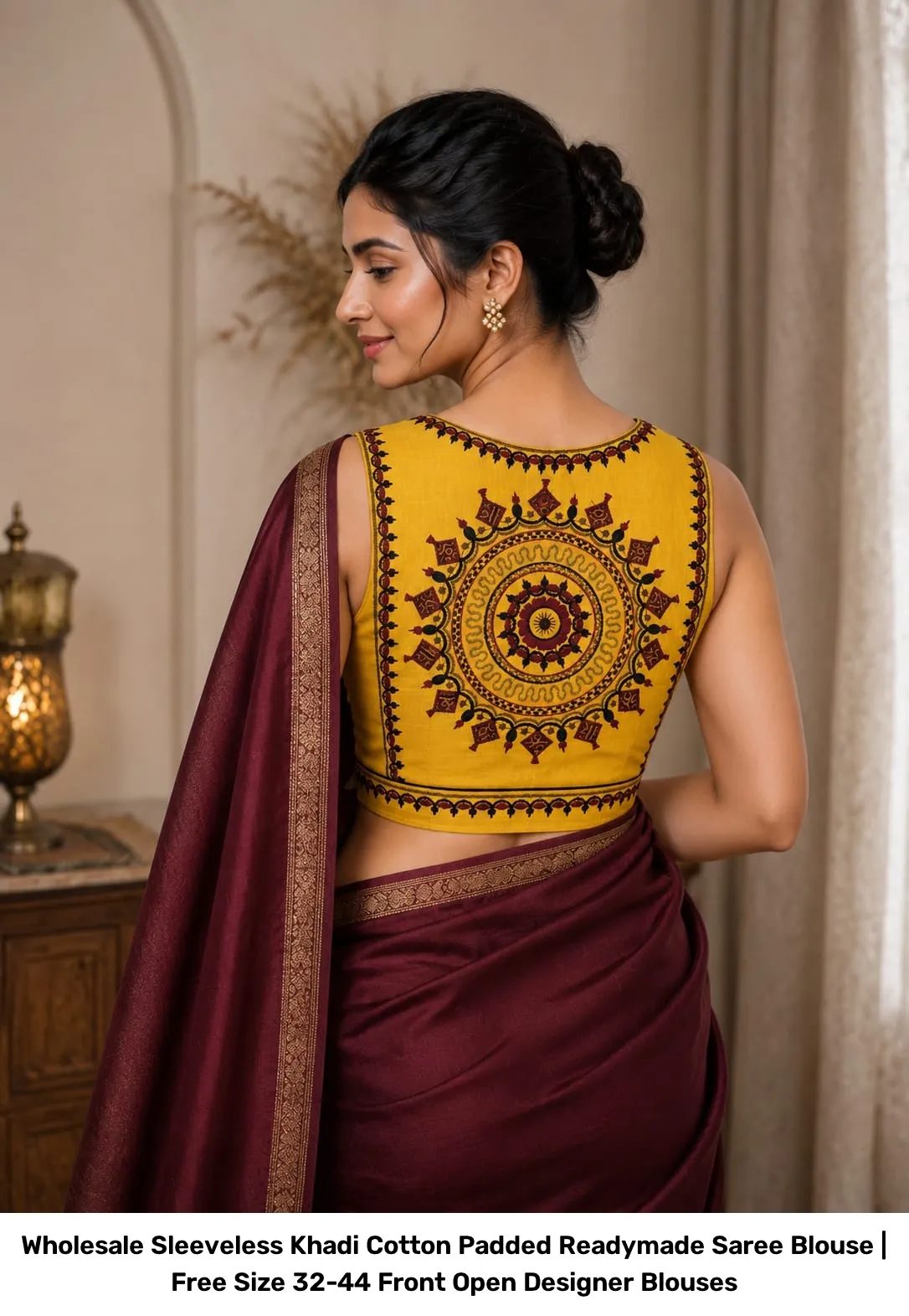 Wholesale Sleeveless Khadi Cotton Padded Readymade Saree Blouse | Free Size 32-44 Front Open Designer Blouses 3