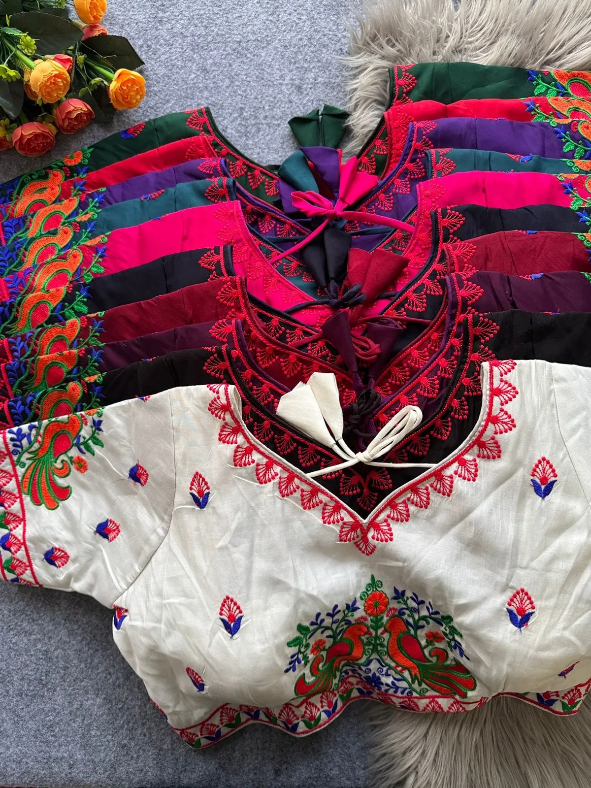 Wholesale Traditional Navratri V-Neck Heavy Embroidered Blouse | Roman Cotton Padded Back-Open Designer Blouse (Size 38-42) 1