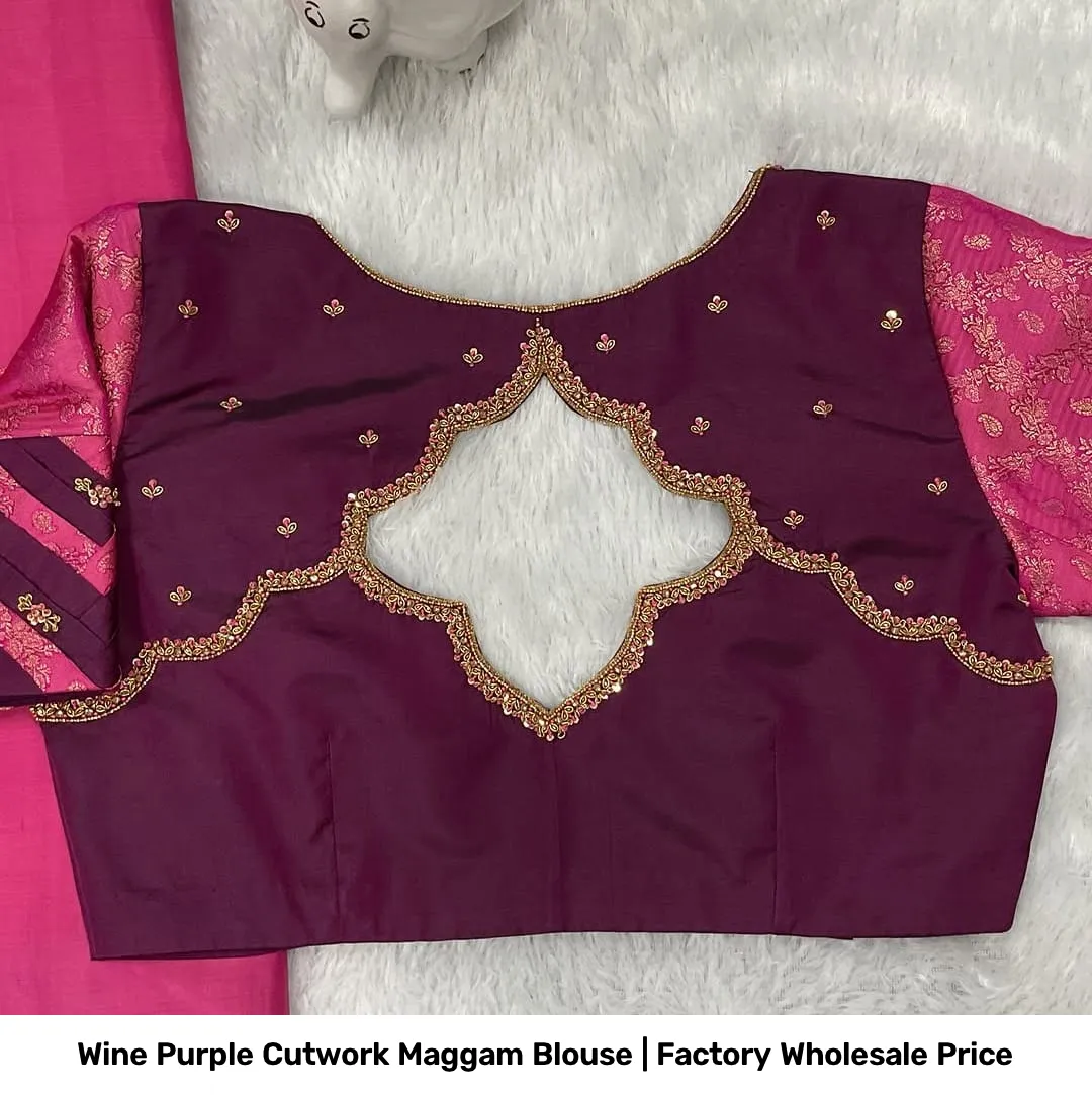 Wine Purple Cutwork Maggam Blouse | Factory Wholesale Price 3