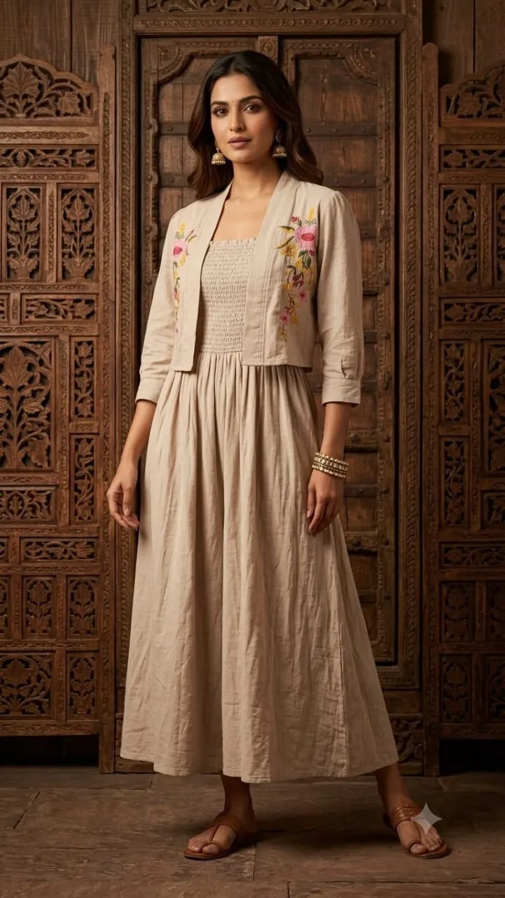 Women 2-Piece Mulmul Cotton Shrug Dress Set | Fits Up to 44 Bust