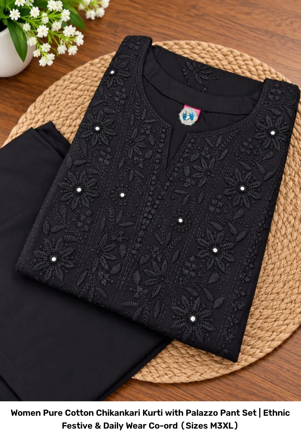 Women Pure Cotton Chikankari Kurti with Palazzo Pant Set | Ethnic Festive & Daily Wear Co-ord (Sizes M–3XL) 13