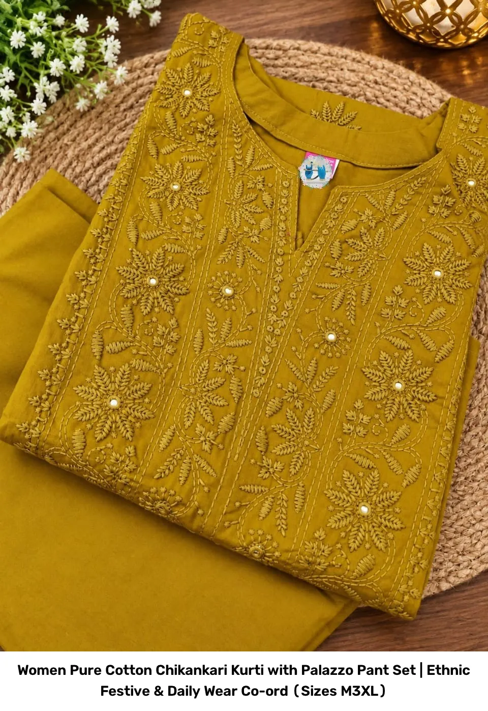 Women Pure Cotton Chikankari Kurti with Palazzo Pant Set | Ethnic Festive & Daily Wear Co-ord (Sizes M–3XL) 18