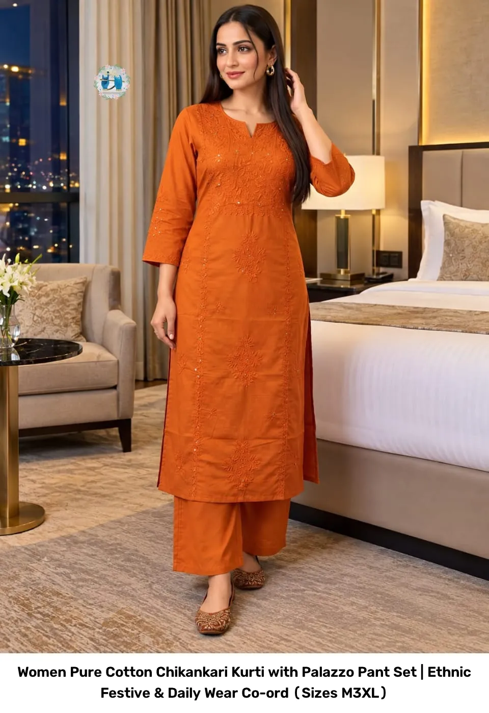 Women Pure Cotton Chikankari Kurti with Palazzo Pant Set | Ethnic Festive & Daily Wear Co-ord (Sizes M–3XL) 19
