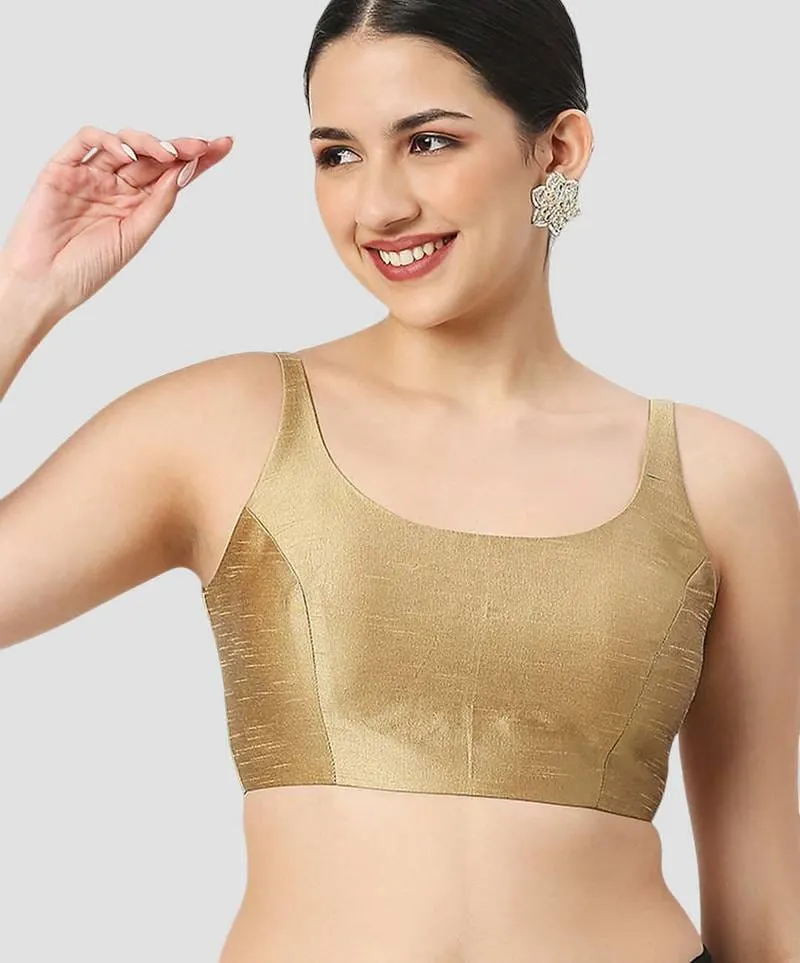 Women’s Readymade Silk Blend Sleeveless Saree Blouse – Stylish Scoop Neck Ethnic Wear