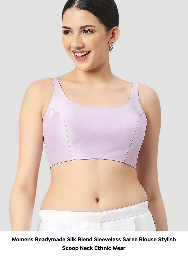 Women’s Readymade Silk Blend Sleeveless Saree Blouse – Stylish Scoop Neck Ethnic Wear 2