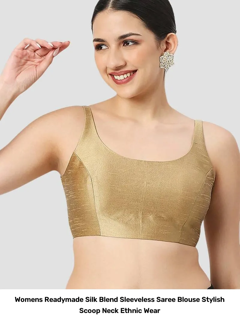 Women’s Readymade Silk Blend Sleeveless Saree Blouse – Stylish Scoop Neck Ethnic Wear 4