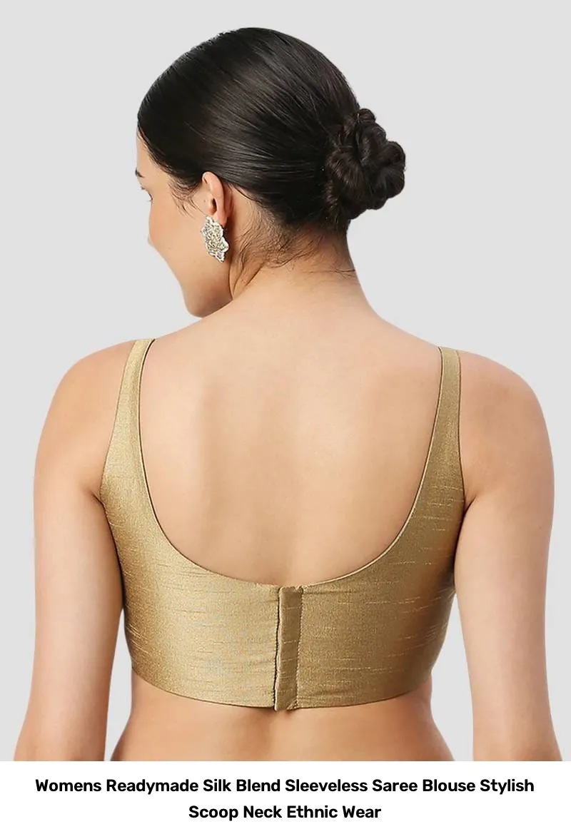 Women’s Readymade Silk Blend Sleeveless Saree Blouse – Stylish Scoop Neck Ethnic Wear 7