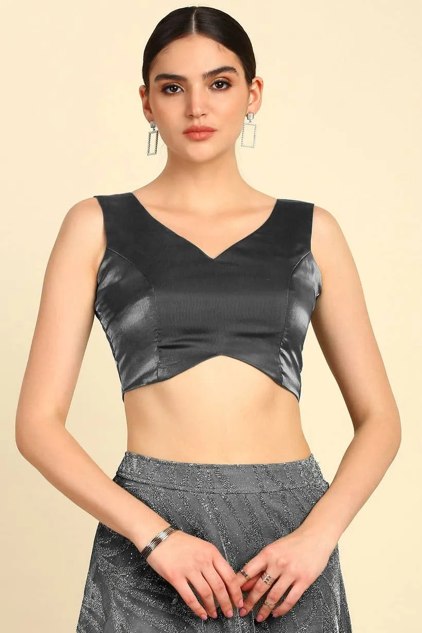 Women's Readymade Sleeveless V-Neck Saree Blouse | Padded Party Wear Crop Top for Sarees & Lehengas