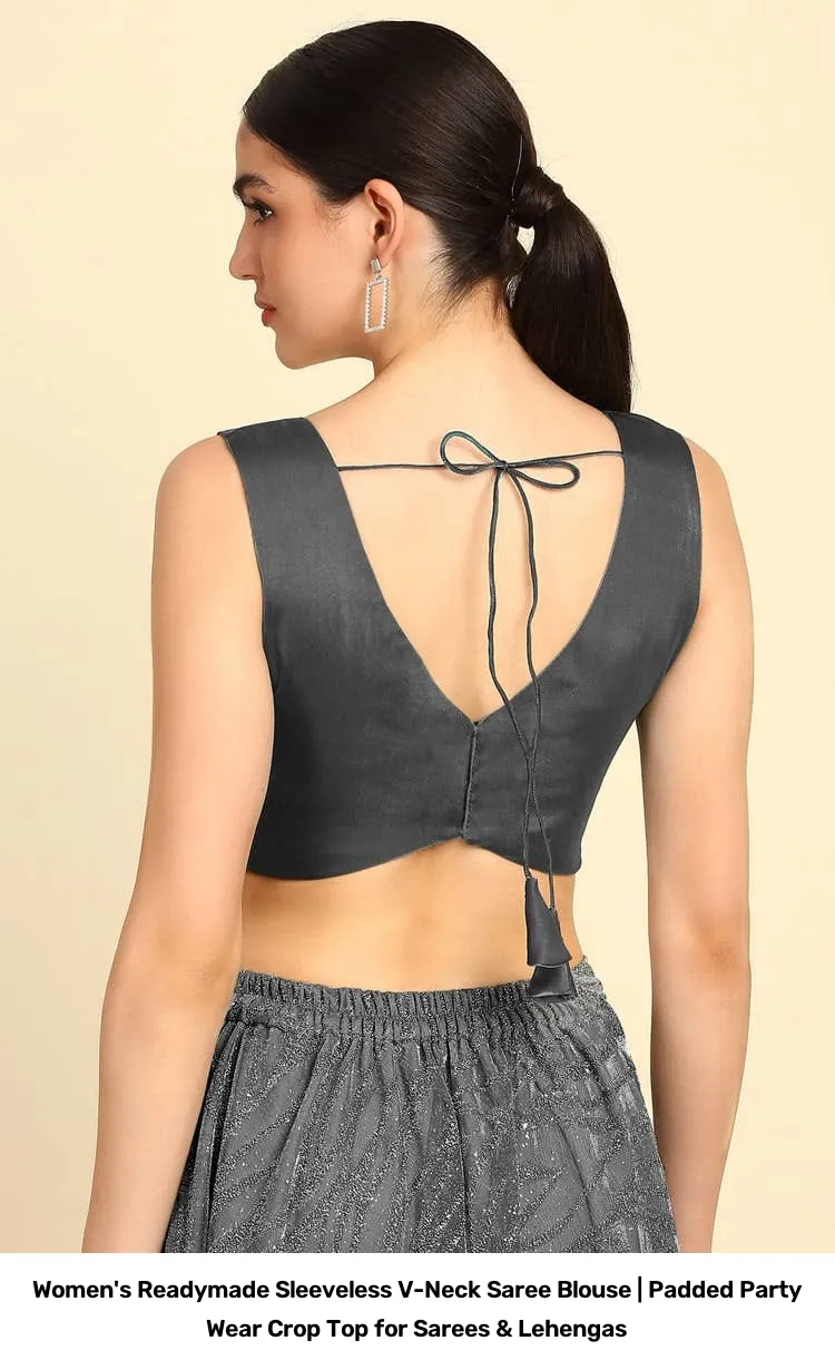 Women's Readymade Sleeveless V-Neck Saree Blouse | Padded Party Wear Crop Top for Sarees & Lehengas 2