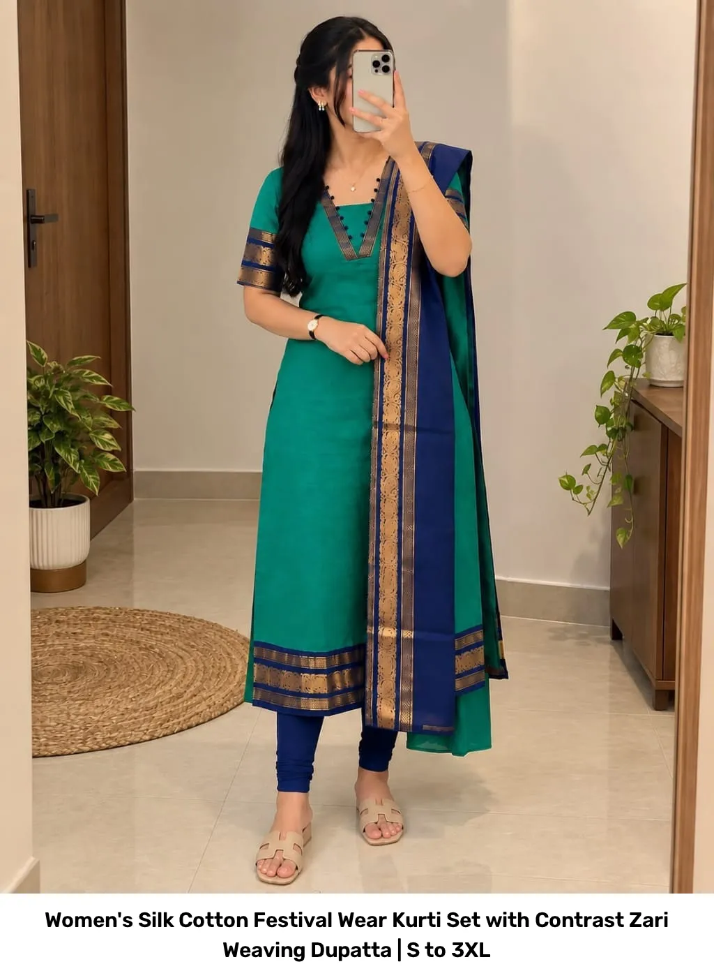 Women's Silk Cotton Festival Wear Kurti Set with Contrast Zari Weaving Dupatta | S to 3XL 17