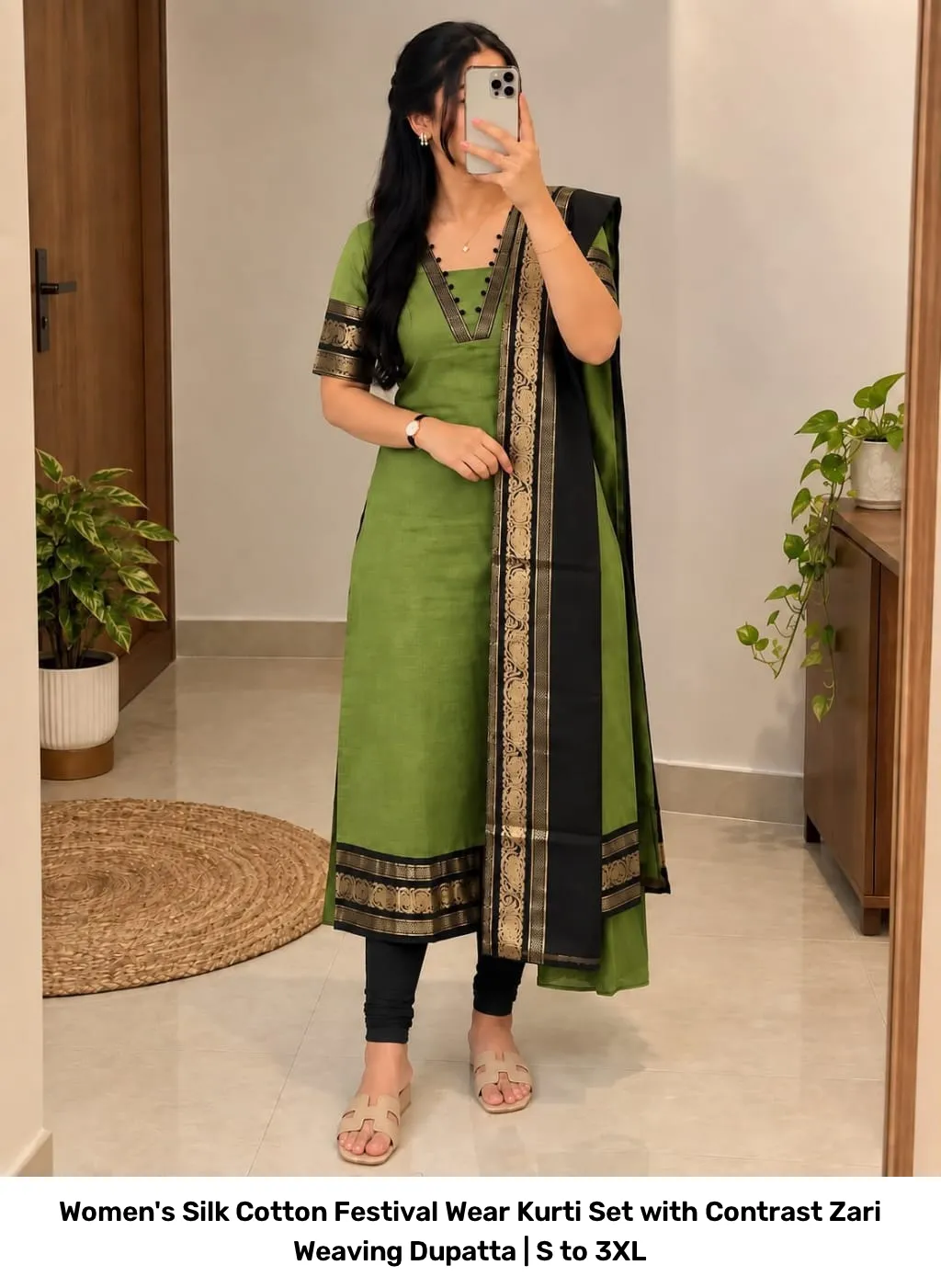 Women's Silk Cotton Festival Wear Kurti Set with Contrast Zari Weaving Dupatta | S to 3XL 22