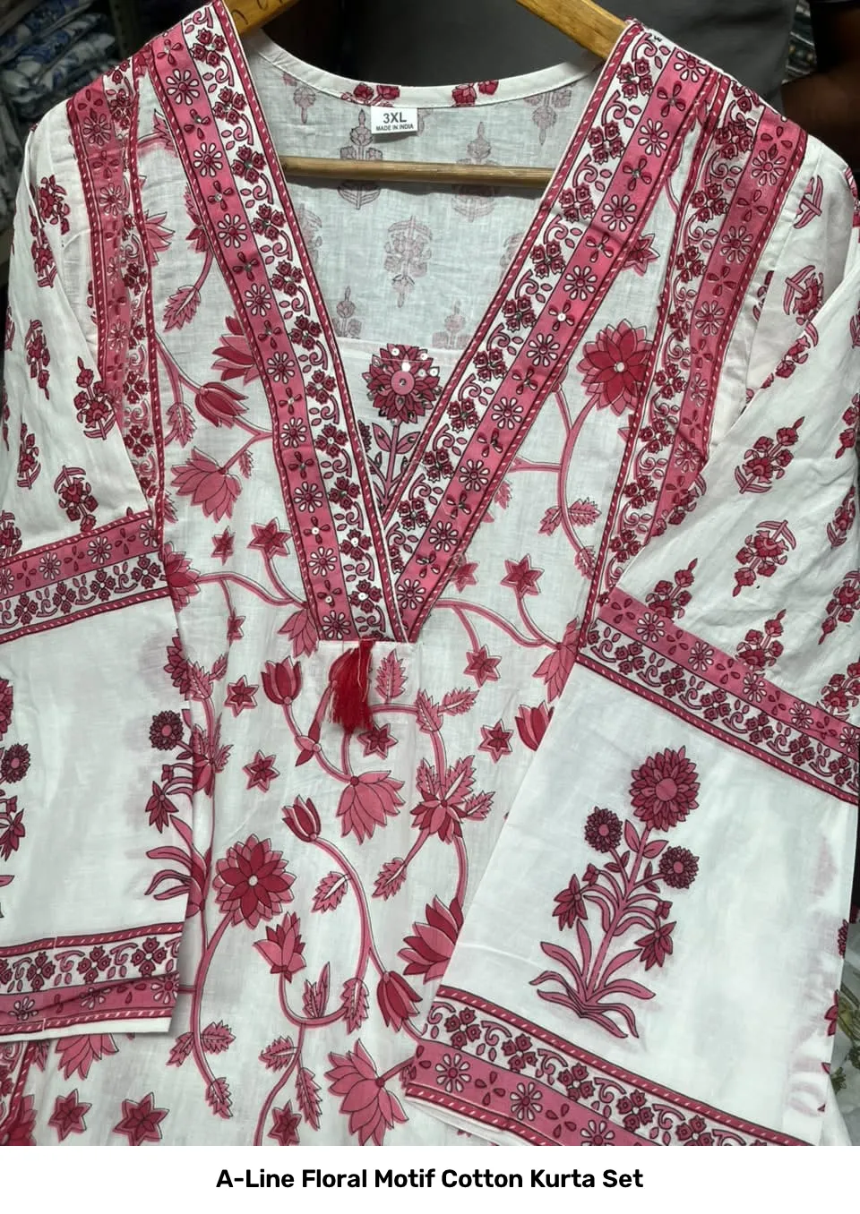 A-Line Floral Motif Cotton Kurta Set 21