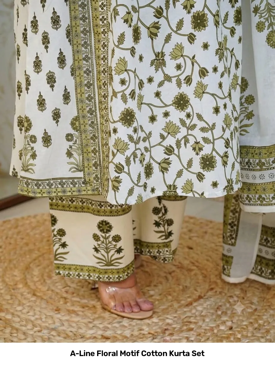 A-Line Floral Motif Cotton Kurta Set 25