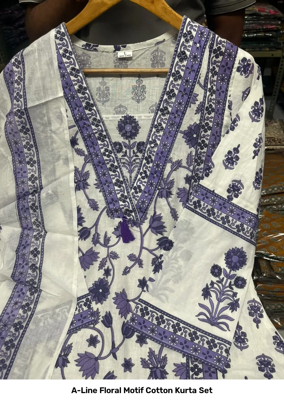 A-Line Floral Motif Cotton Kurta Set 28
