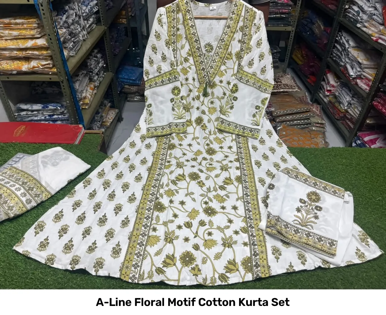 A-Line Floral Motif Cotton Kurta Set 29