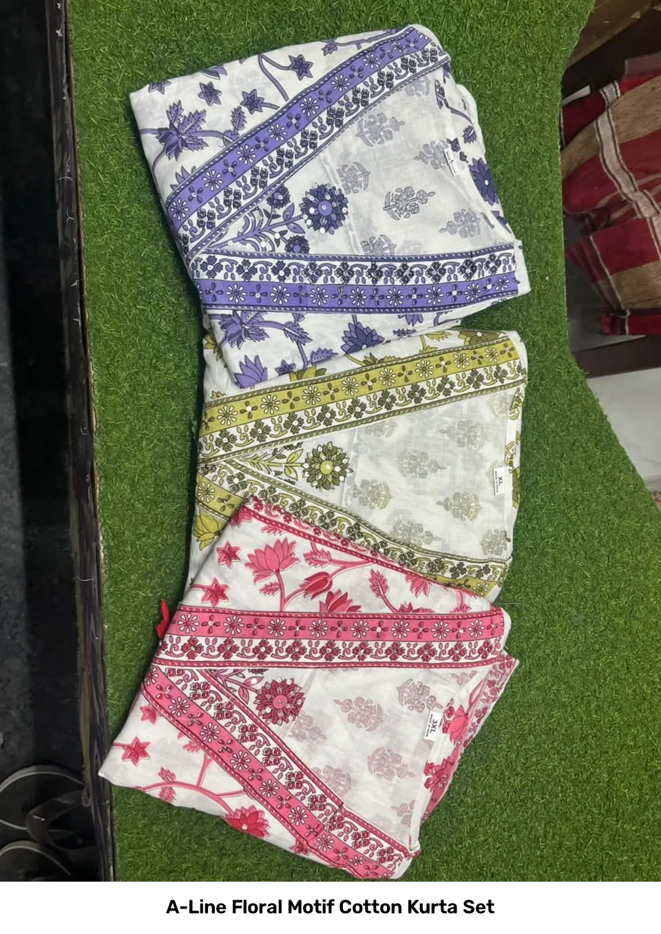 A-Line Floral Motif Cotton Kurta Set 30