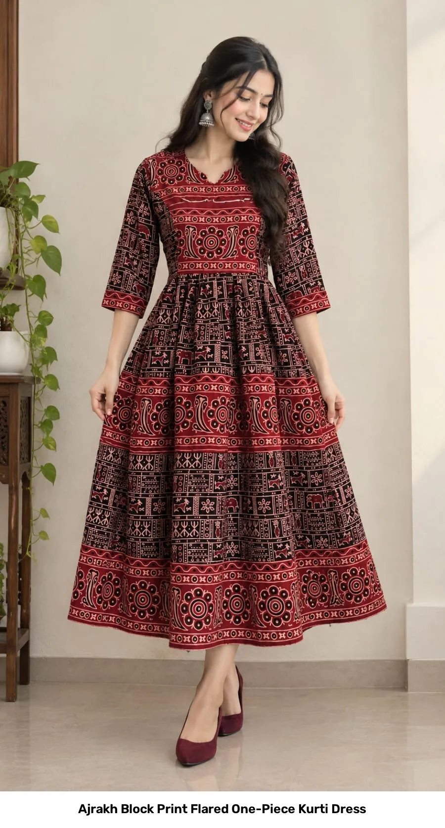 Ajrakh Block Print Flared One-Piece Kurti Dress 6