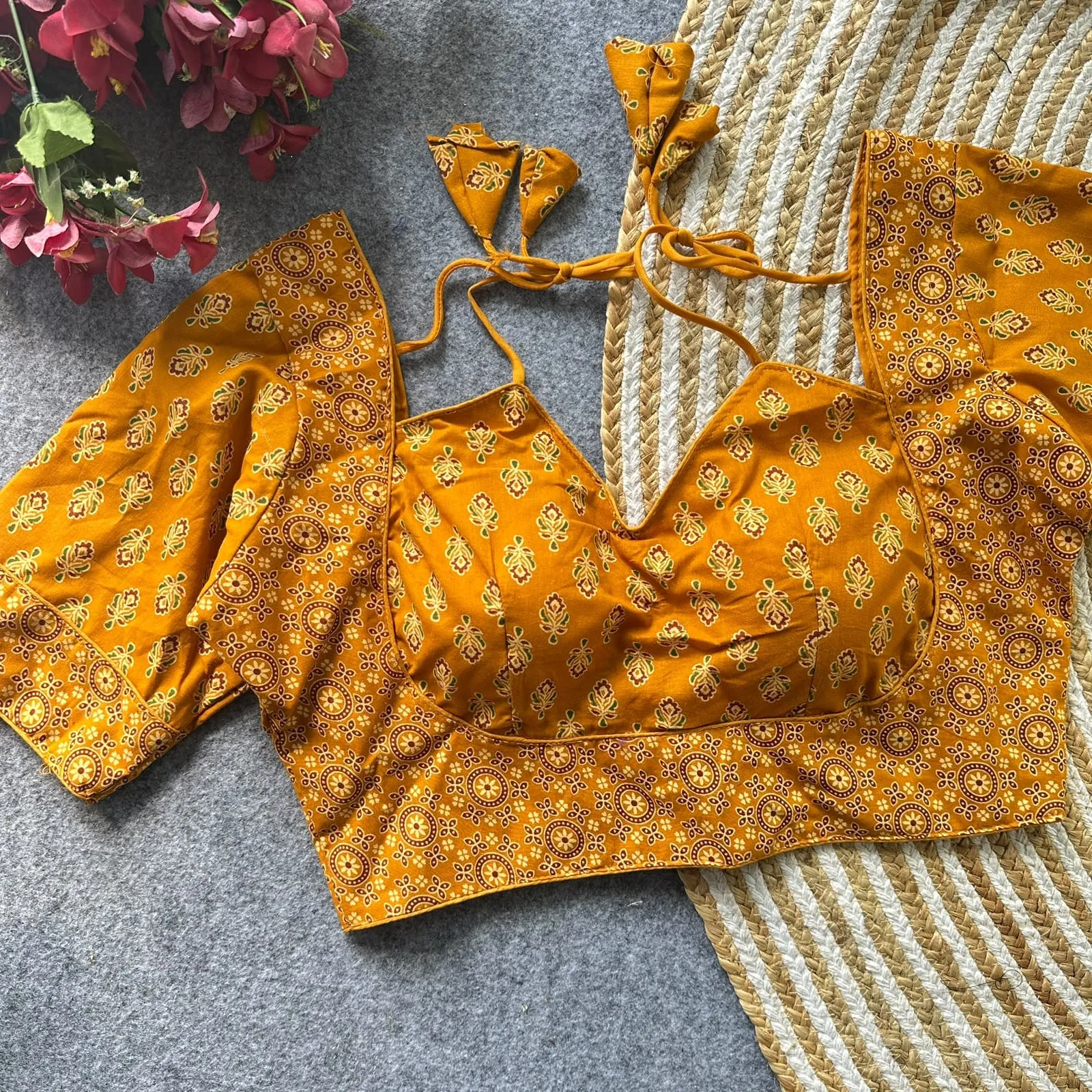 Ajrakh Cotton Padded Readymade Blouse with Dori