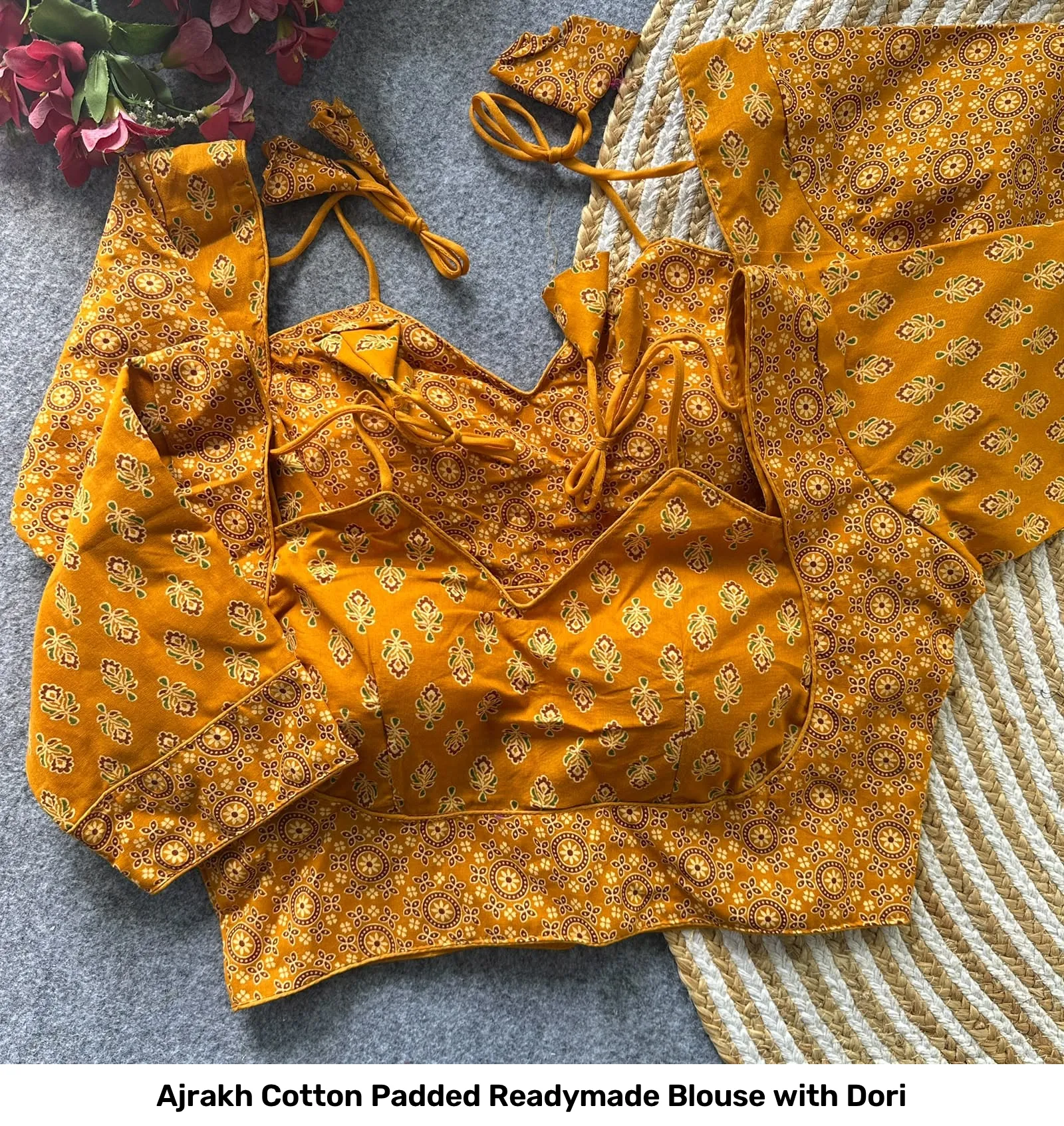 Ajrakh Cotton Padded Readymade Blouse with Dori 4