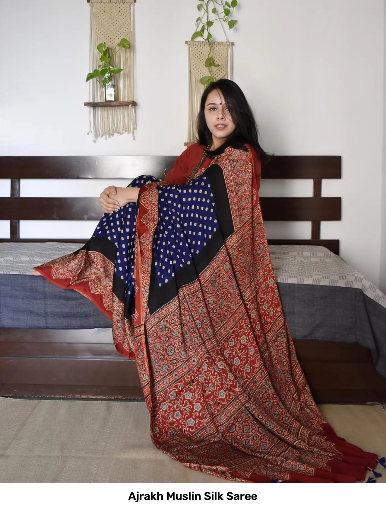 Ajrakh Muslin Silk Saree 10