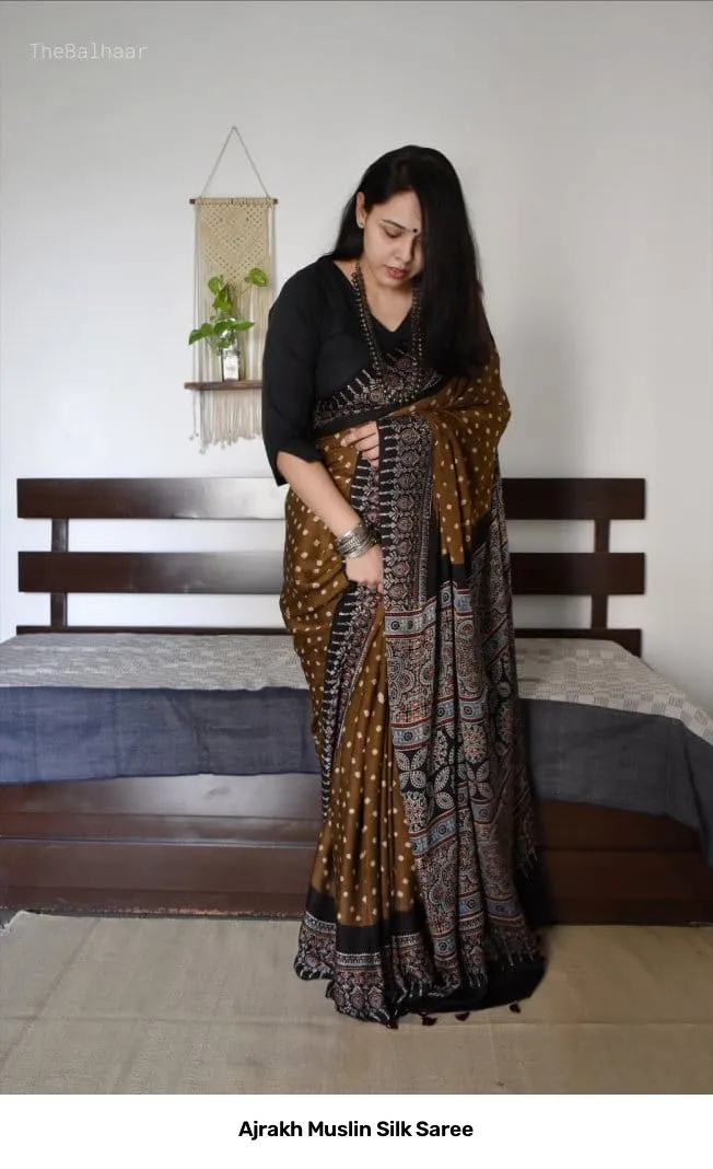 Ajrakh Muslin Silk Saree 11
