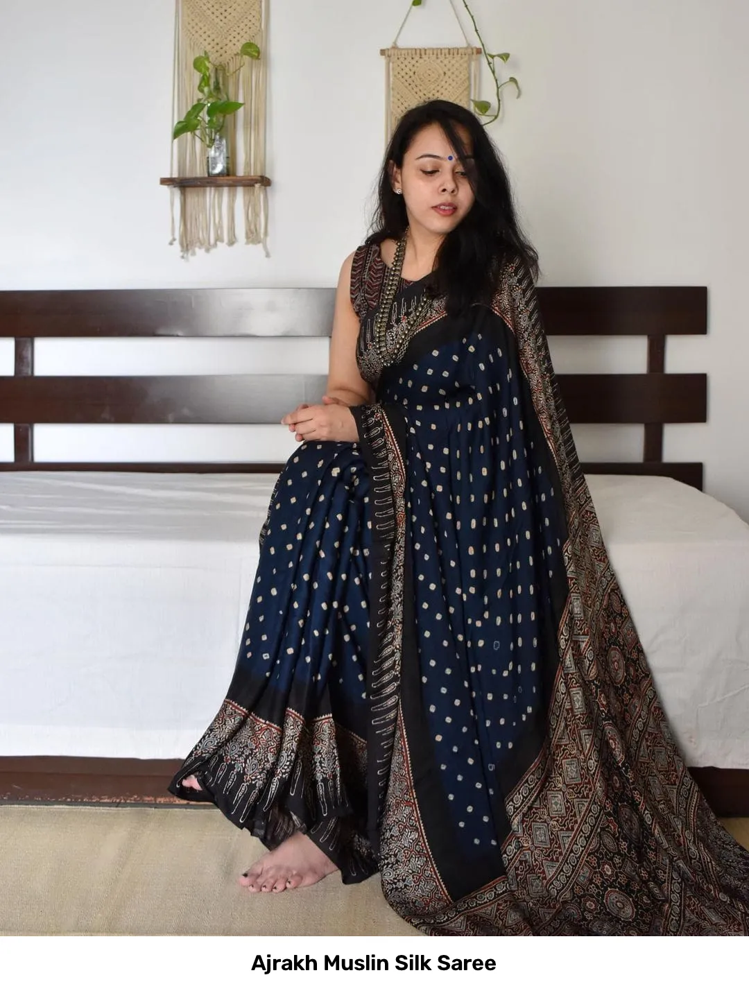 Ajrakh Muslin Silk Saree 15
