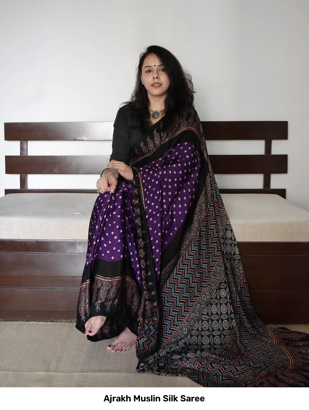 Ajrakh Muslin Silk Saree 2