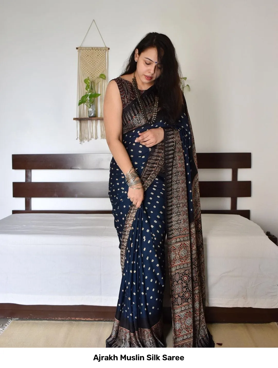 Ajrakh Muslin Silk Saree 3
