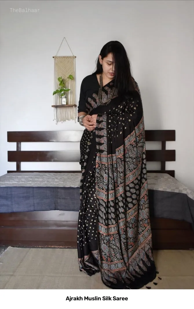 Ajrakh Muslin Silk Saree 4