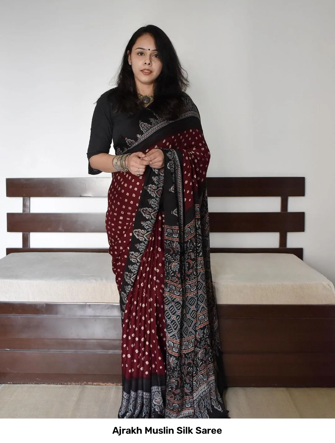 Ajrakh Muslin Silk Saree 5