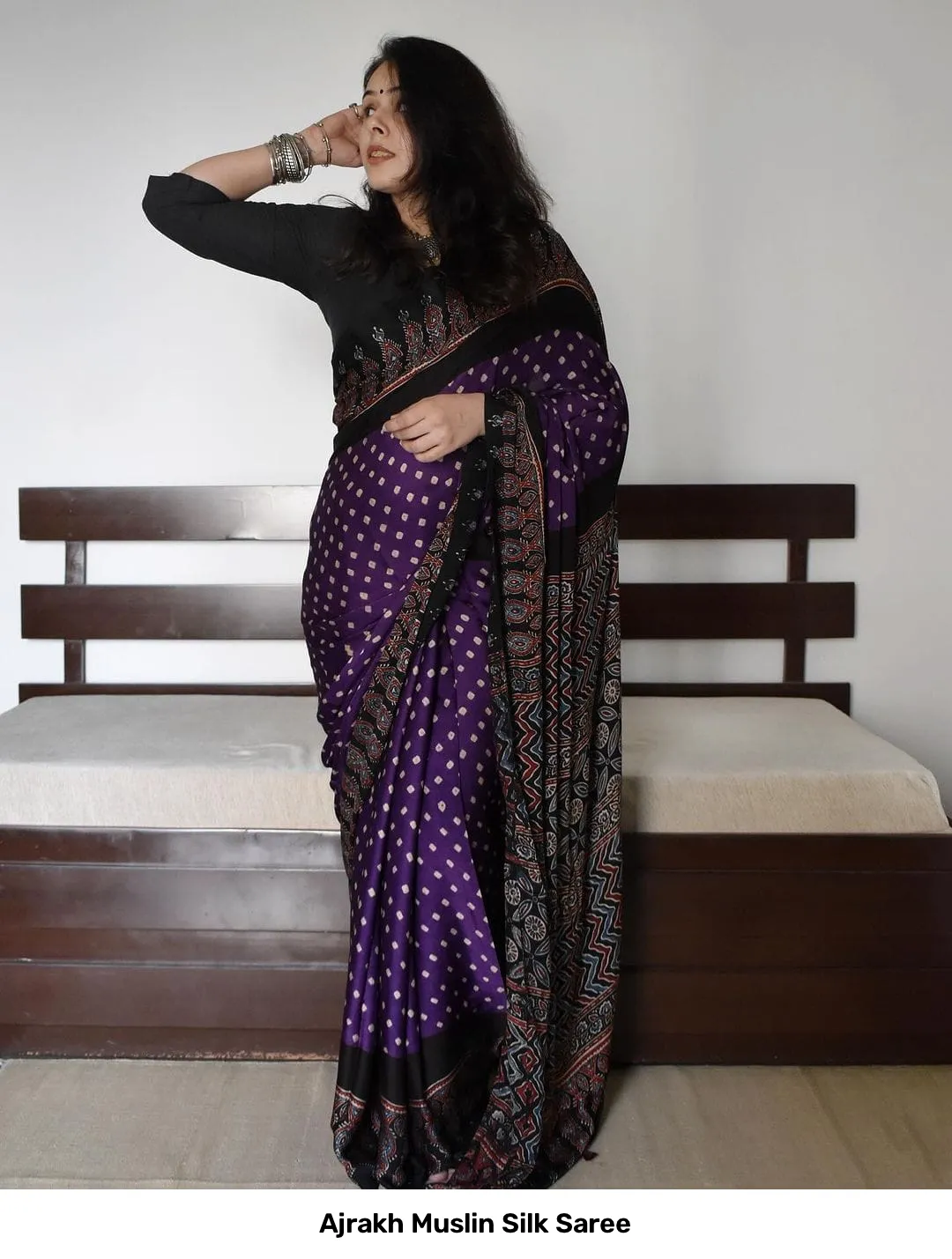 Ajrakh Muslin Silk Saree 6