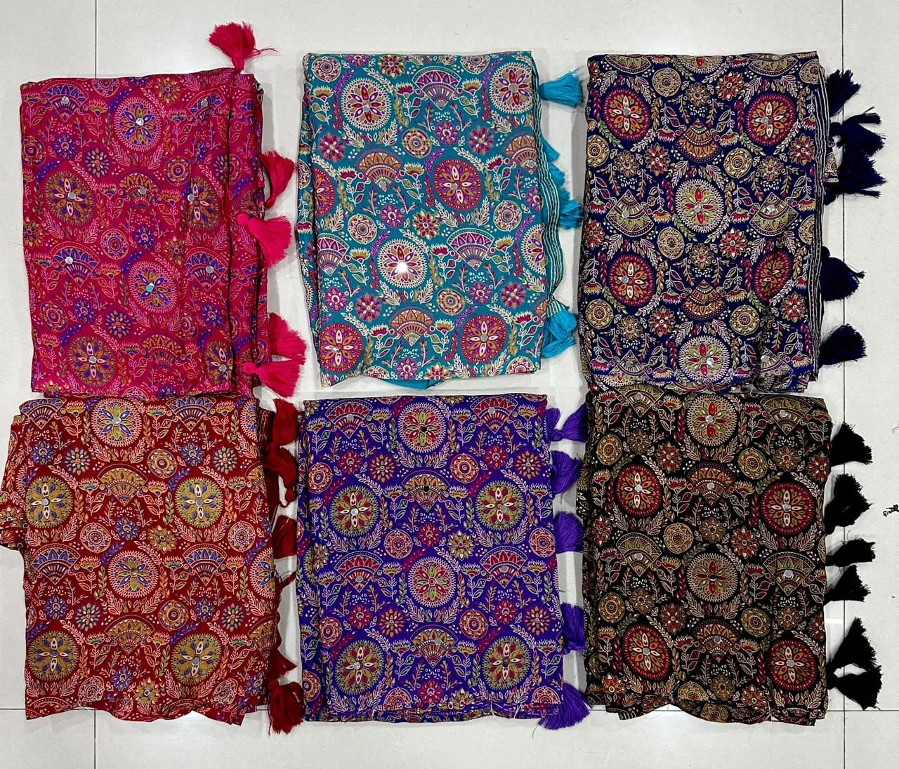 Ajrakh Satin Silk Mirror Work Saree