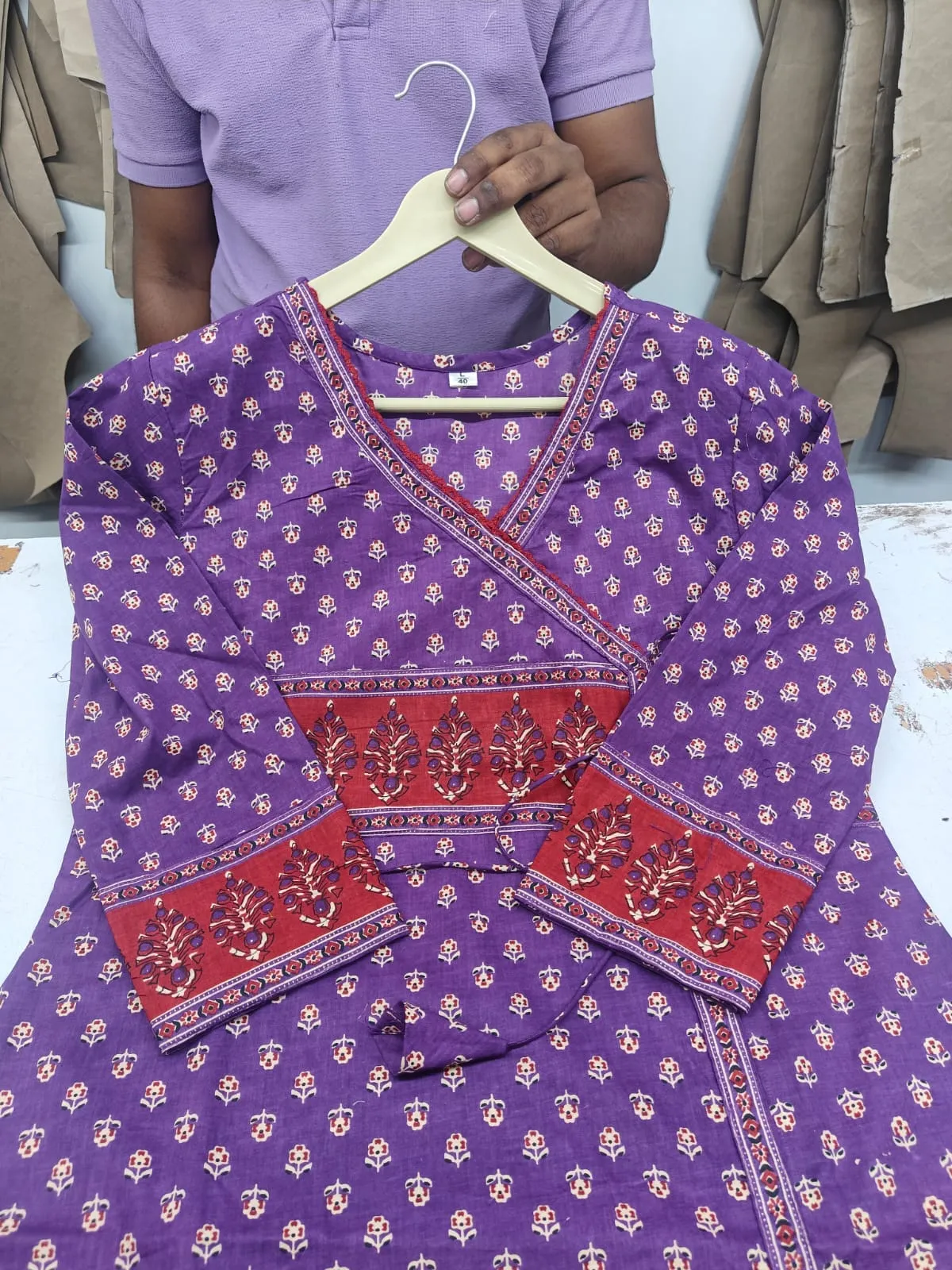 Angrakha Style Cotton Kurta Pant Set