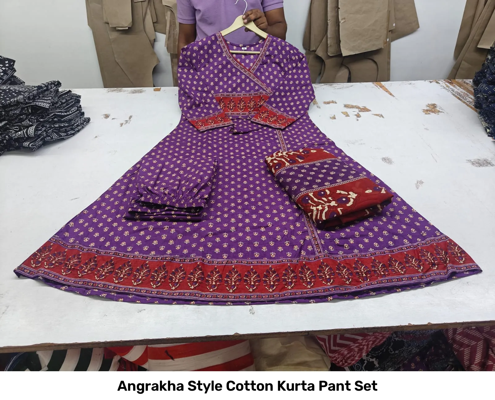 Angrakha Style Cotton Kurta Pant Set 3