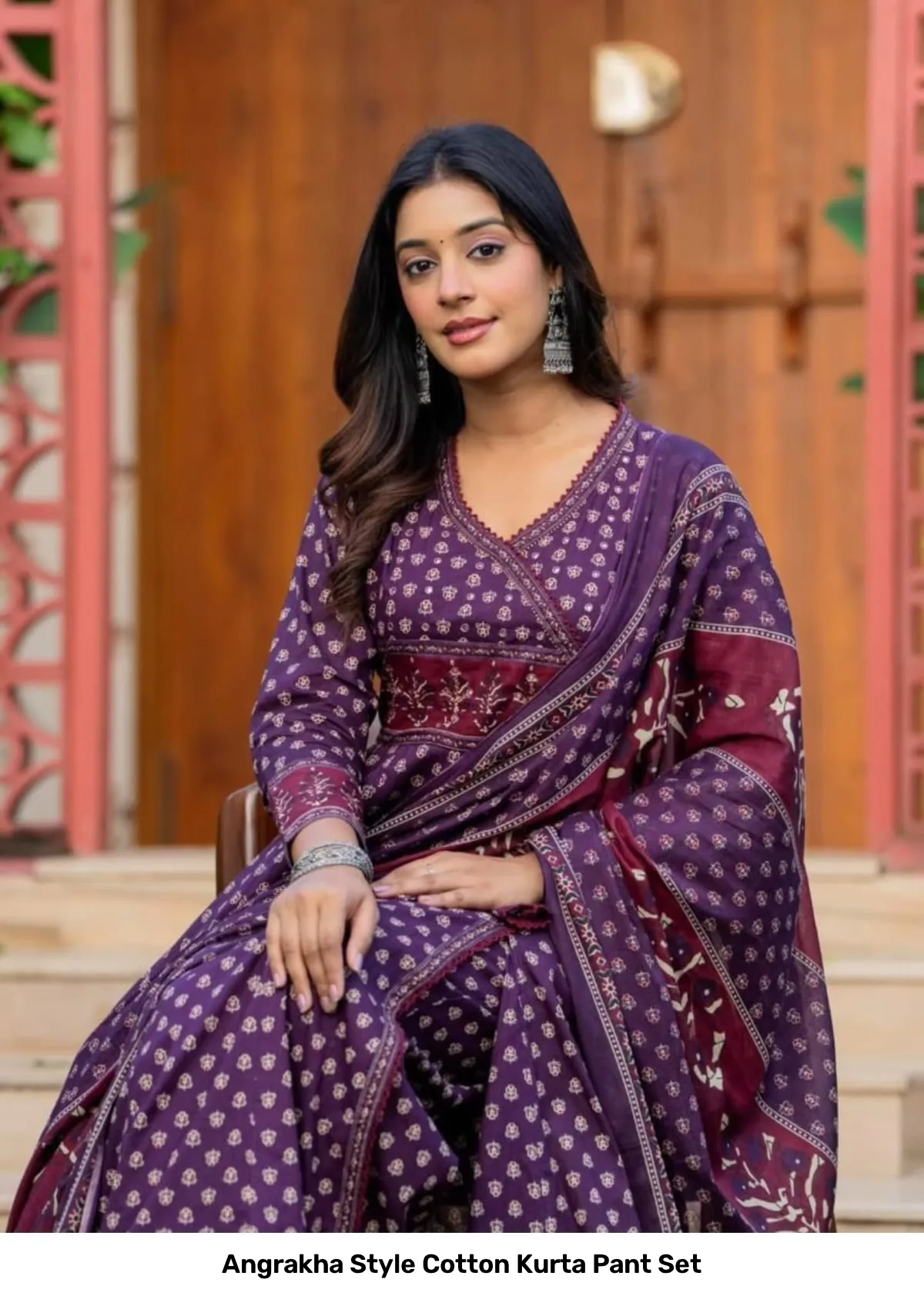 Angrakha Style Cotton Kurta Pant Set 4