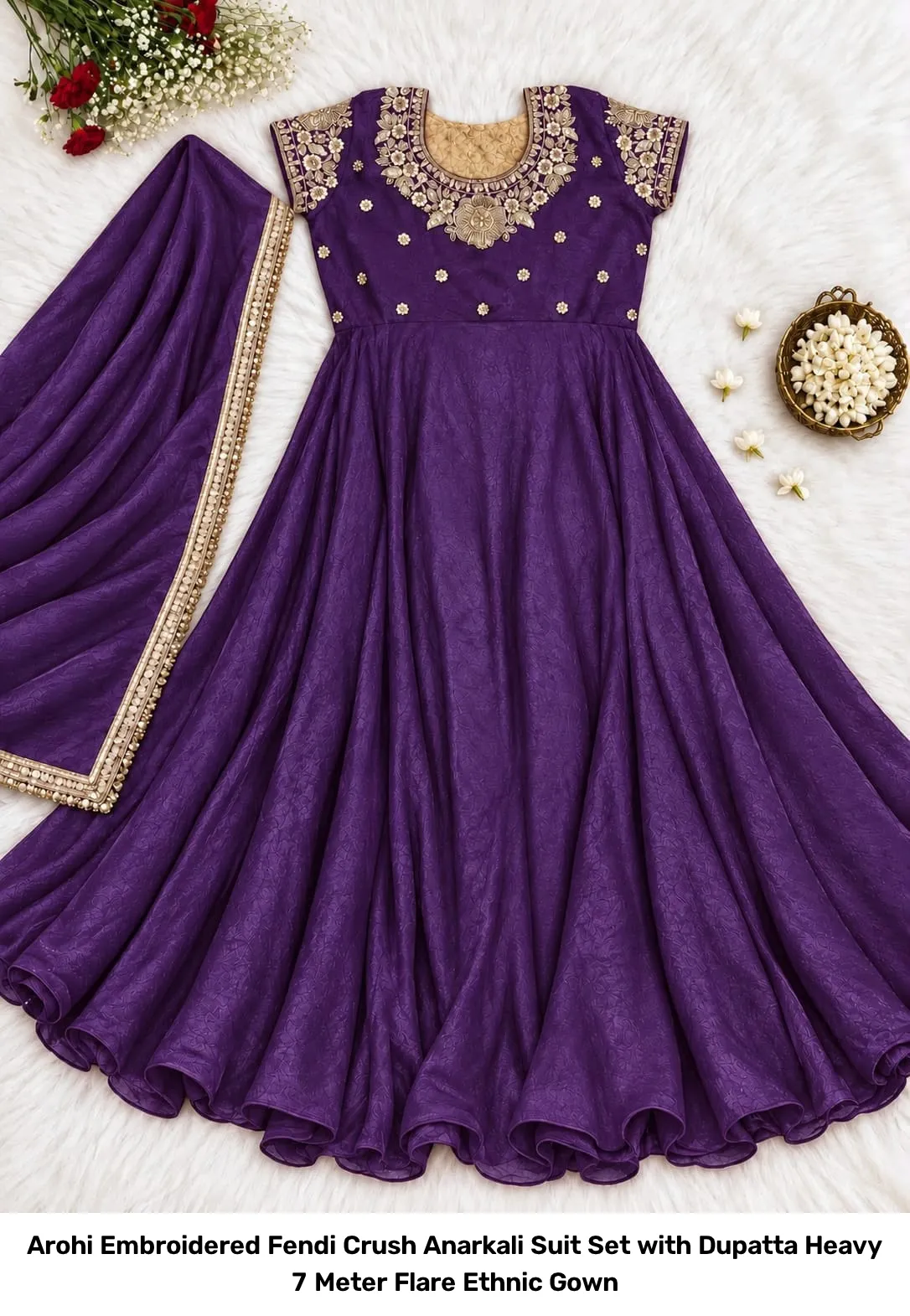 Arohi Embroidered Fendi Crush Anarkali Suit Set with Dupatta – Heavy 7 Meter Flare Ethnic Gown 3