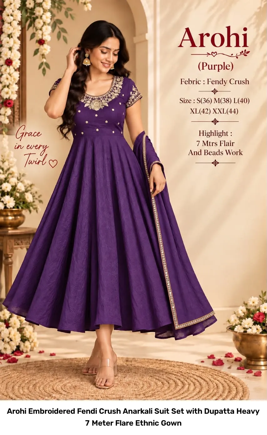 Arohi Embroidered Fendi Crush Anarkali Suit Set with Dupatta – Heavy 7 Meter Flare Ethnic Gown 4