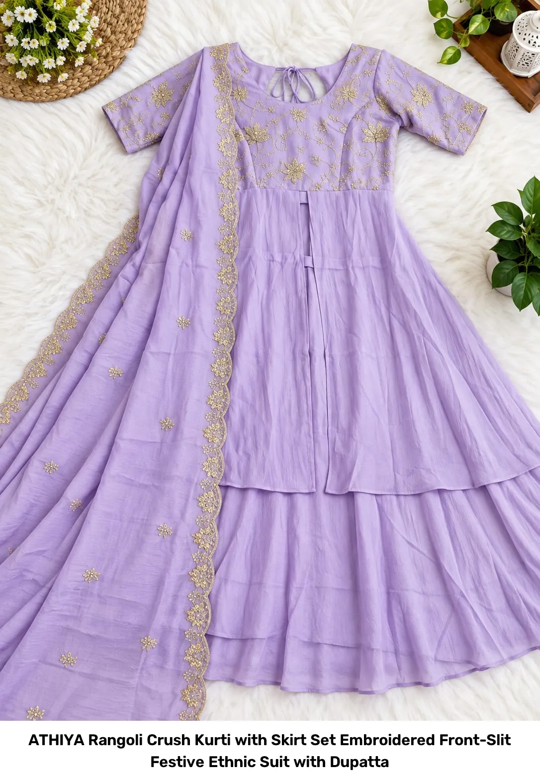 ATHIYA Rangoli Crush Kurti with Skirt Set – Embroidered Front-Slit Festive Ethnic Suit with Dupatta 2