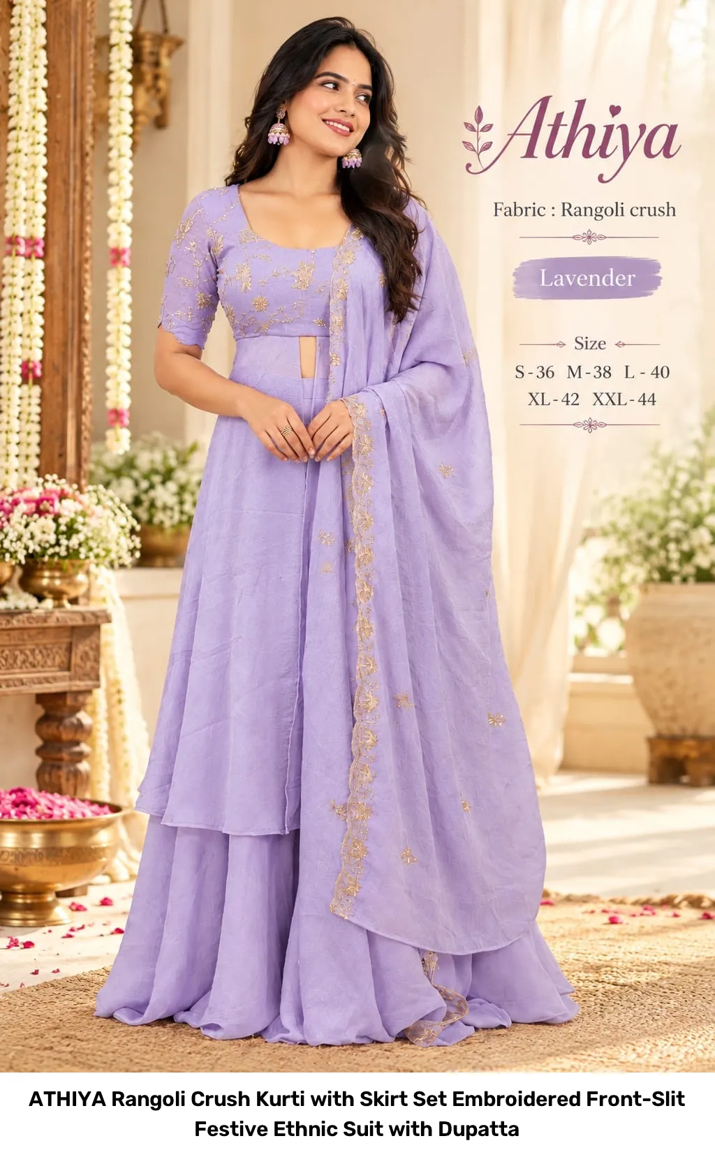 ATHIYA Rangoli Crush Kurti with Skirt Set – Embroidered Front-Slit Festive Ethnic Suit with Dupatta 3